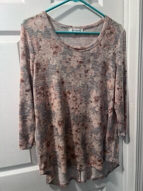 Rose & Olive Blush and Gray Floral Heathered Long Sleeve Tee